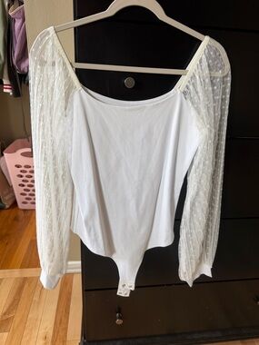Women’s White Puff-Sleeve Mesh Bodysuit
